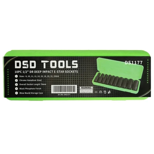 10PC 1/2″ DR DEEP IMPACT E STAR SOCKETS DS1177