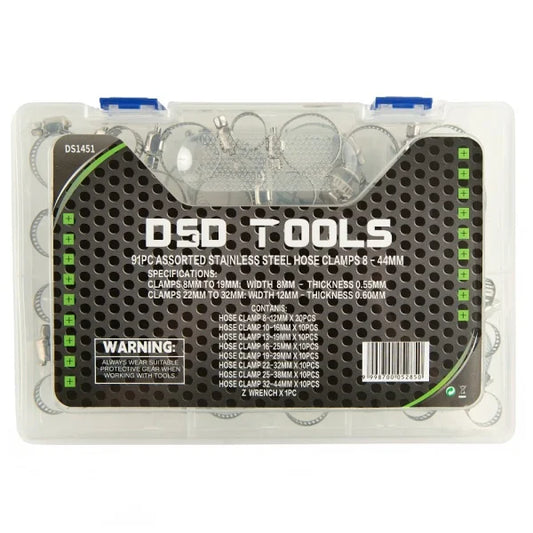 91PC ASSORTED STAINLESS STEEL HOSE CLAMPS 8 – 44MM
