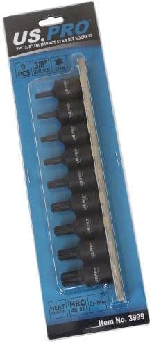 US PRO Tools 9pc 3/8" Dr Impact Star Torx Bit Sockets