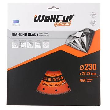 WellCut Diamond Cutting Blade for Angle Grinder 230mm x 22.23mm Segmented Disc for Concrete, Tiles, Stones, Bricks, Marble, Ceramics