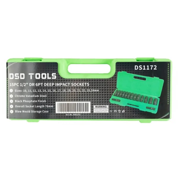 15PC 1/2″ DR DEEP IMPACT SOCKETS METRIC 10-24MM