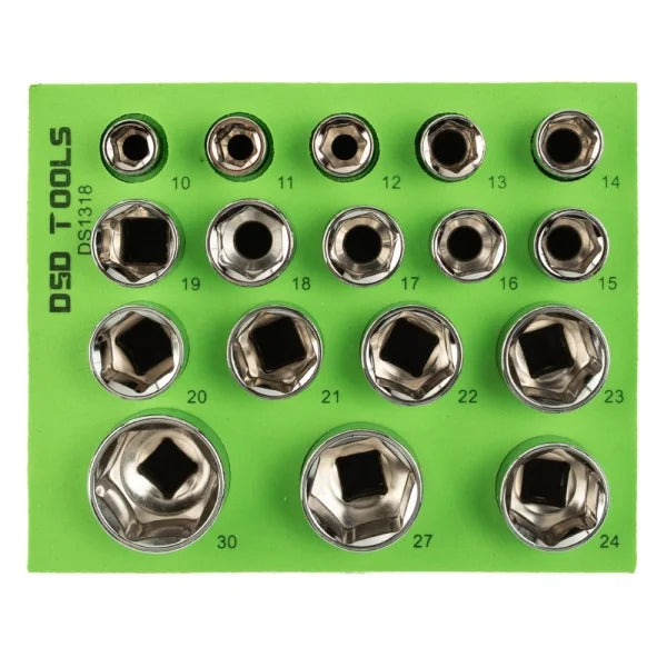 17PC 1/2″ DR 6PT SHALLOW SOCKETS 10 – 30MM DS1318