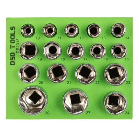 17PC 1/2″ DR 6PT SHALLOW SOCKETS 10 – 30MM DS1318