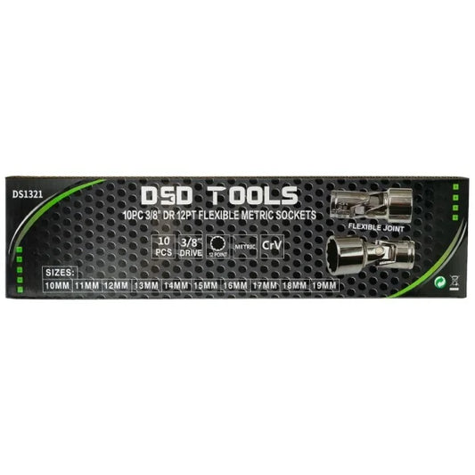 10PC 3/8″ DR 12PT FLEXIBLE METRIC SOCKETS DS1321