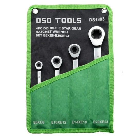 4PC DOUBLE E STAR GEAR RATCHET WRENCH SET DS1803