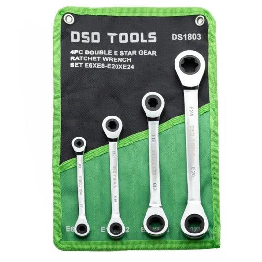 4PC DOUBLE E STAR GEAR RATCHET WRENCH SET DS1803
