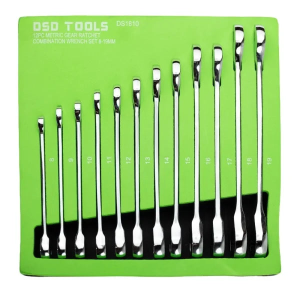 12PC METRIC GEAR RATCHET COMBINATION WRENCH SET DS1810