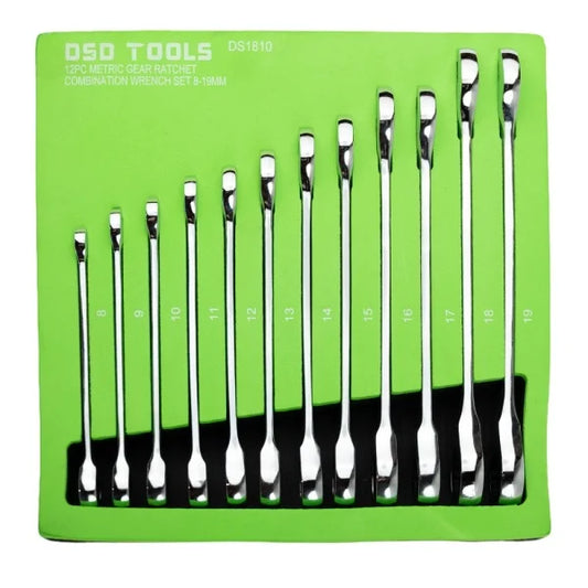 12PC METRIC GEAR RATCHET COMBINATION WRENCH SET DS1810