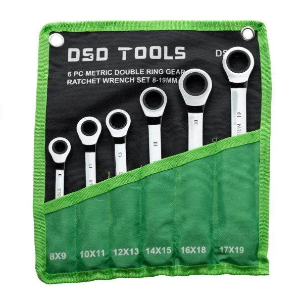 6 PC METRIC DOUBLE RING GEAR RATCHET WRENCH SET DS1818