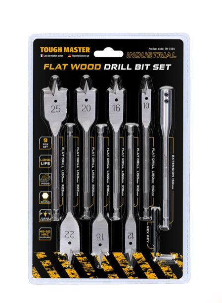 TOUGH MASTER flat wood bit set 9 pieces