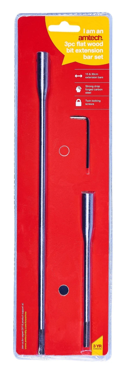 3Pc Flat Wood Bit Extension Bar Set Tool New Hex Key Drilling 150Mm And 300Mm