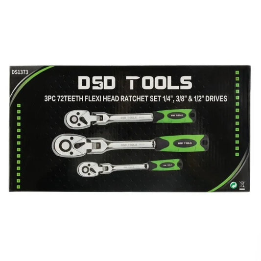 3PC FLEXI HEAD RATCHET SET 1/4″, 3/8″ & 1/2″ DRIVES DS1373