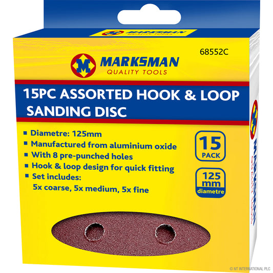 Mixed 15PC Hook and Loop Sanding Discs 125mm