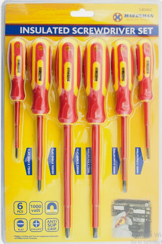 SET OF 6 INSULATED SCREWDRIVER SET ANTI SLIP GRIP