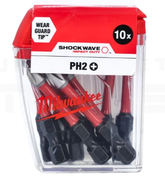 Milwaukee 10 Piece PH2 50mm Shockwave Screwdriver Bit Set