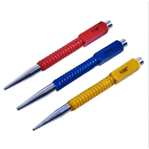 Nail Punch Set 3 Piece Colour Coded Carbon Steel