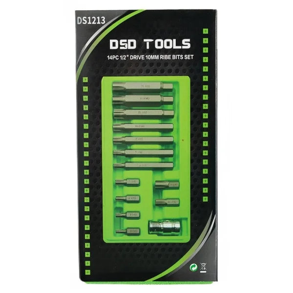 14PC 1/2″ DRIVE 10MM RIBE BITS SET