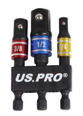 US PRO Tools 3pc Impact Driver Colour Coded Socket Adaptors